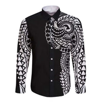 Polynesian Art Traditional Tattoo Long Sleeve Button Shirt Simple Style LT03 Unisex Black - Polynesian Pride