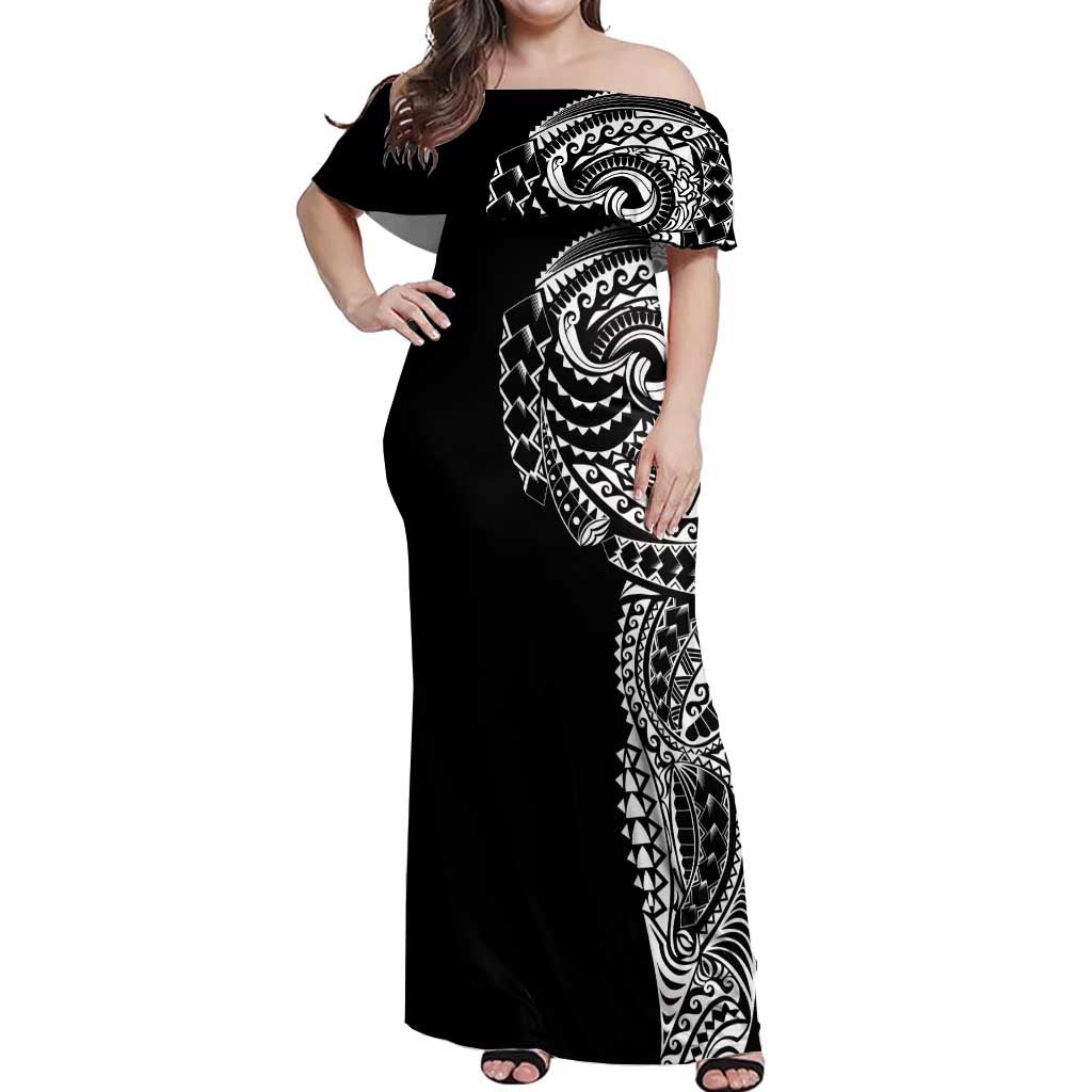 Polynesian Art Traditional Tattoo Off Shoulder Maxi Dress Simple Style LT03 Women Black - Polynesian Pride