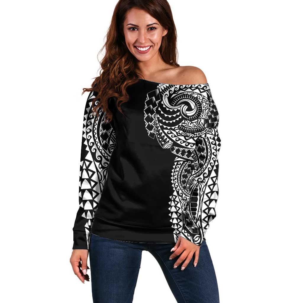 Polynesian Art Traditional Tattoo Off Shoulder Sweater Simple Style