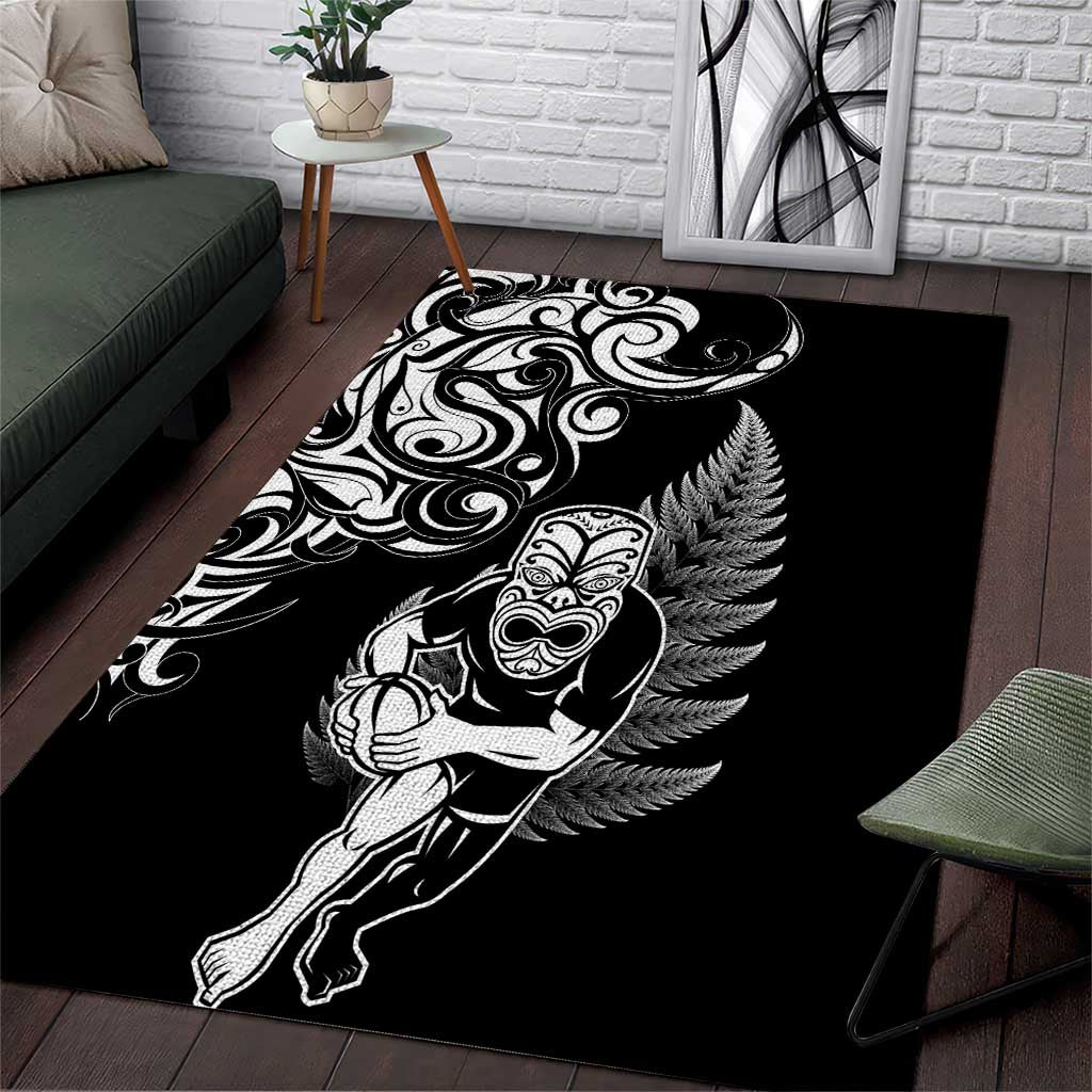 New Zealand Maori Warrior Rugby Area Rug Silver Fern