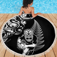 New Zealand Maori Warrior Rugby Beach Blanket Silver Fern