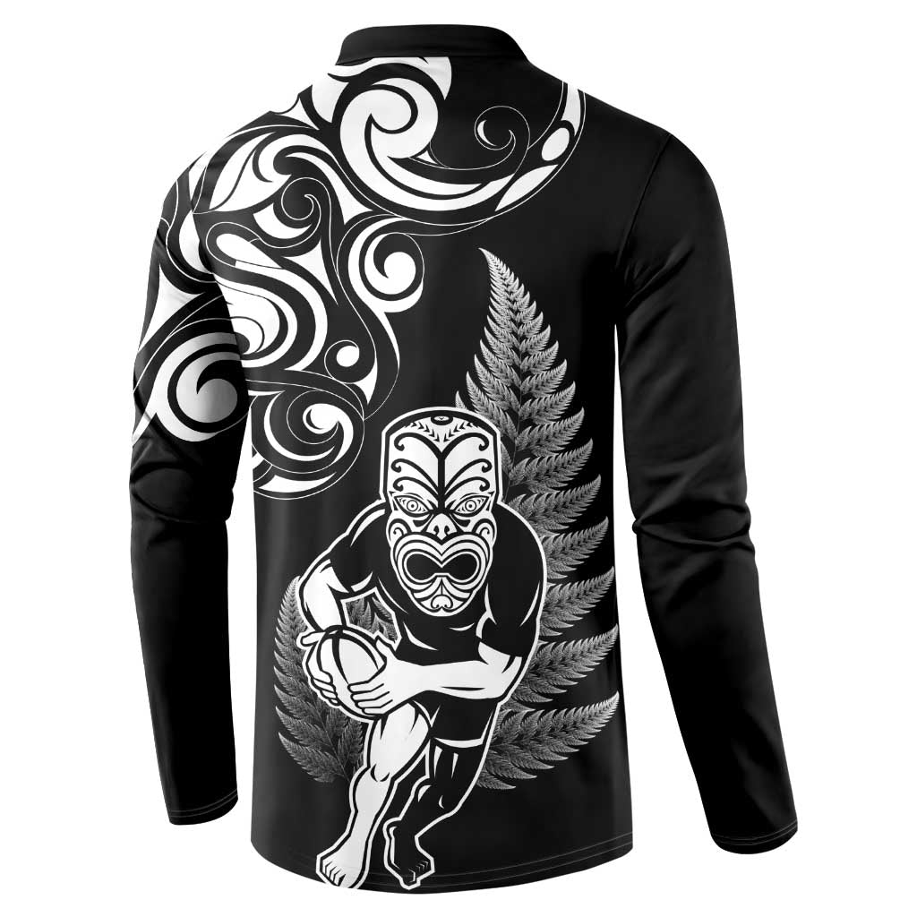 New Zealand Maori Warrior Rugby Button Sweatshirt Silver Fern LT03 - Polynesian Pride
