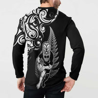 New Zealand Maori Warrior Rugby Button Sweatshirt Silver Fern LT03 - Polynesian Pride