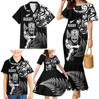 New Zealand Maori Warrior Rugby Family Matching Mermaid Dress and Hawaiian Shirt Silver Fern LT03 - Polynesian Pride