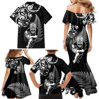 New Zealand Maori Warrior Rugby Family Matching Mermaid Dress and Hawaiian Shirt Silver Fern LT03 - Polynesian Pride