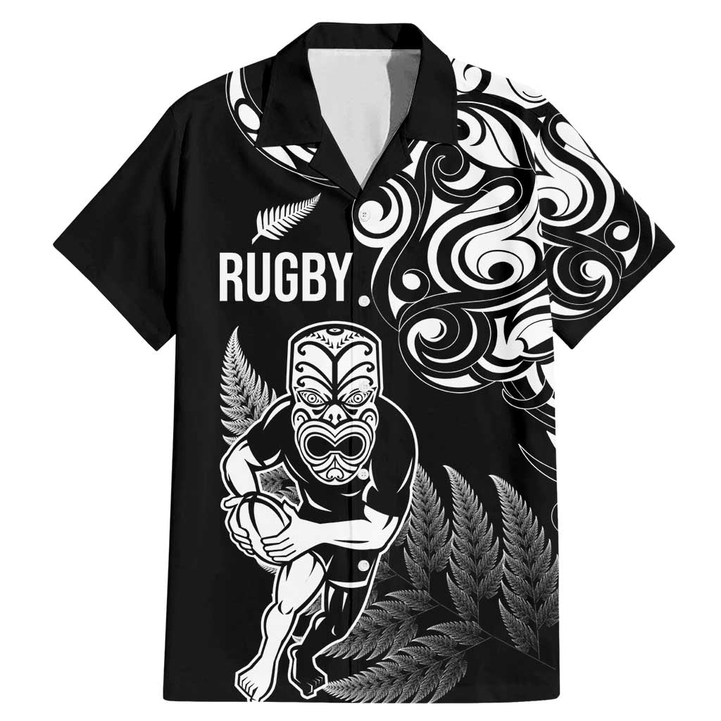 New Zealand Maori Warrior Rugby Family Matching Mermaid Dress and Hawaiian Shirt Silver Fern LT03 Dad's Shirt - Short Sleeve Black - Polynesian Pride