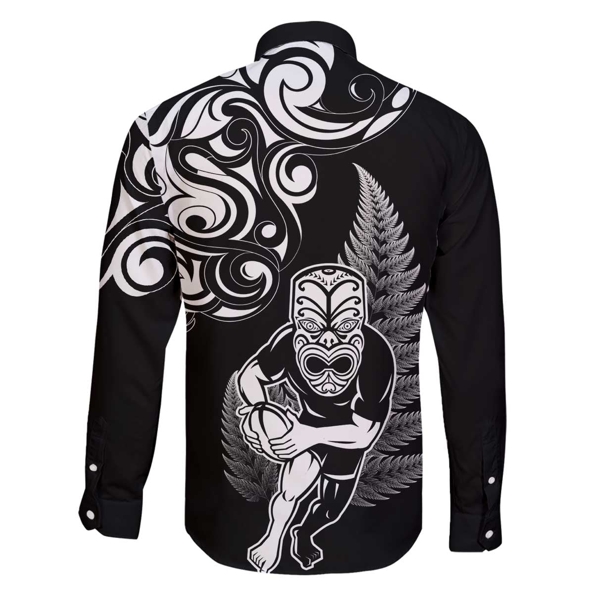 New Zealand Maori Warrior Rugby Family Matching Off The Shoulder Long Sleeve Dress and Hawaiian Shirt Silver Fern LT03 - Polynesian Pride