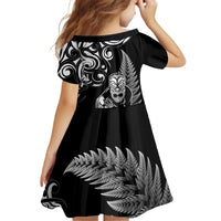 New Zealand Maori Warrior Rugby Family Matching Off Shoulder Short Dress and Hawaiian Shirt Silver Fern LT03 - Polynesian Pride