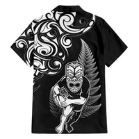 New Zealand Maori Warrior Rugby Family Matching Off Shoulder Short Dress and Hawaiian Shirt Silver Fern LT03 - Polynesian Pride