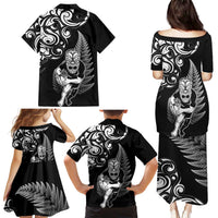 New Zealand Maori Warrior Rugby Family Matching Puletasi and Hawaiian Shirt Silver Fern LT03 - Polynesian Pride