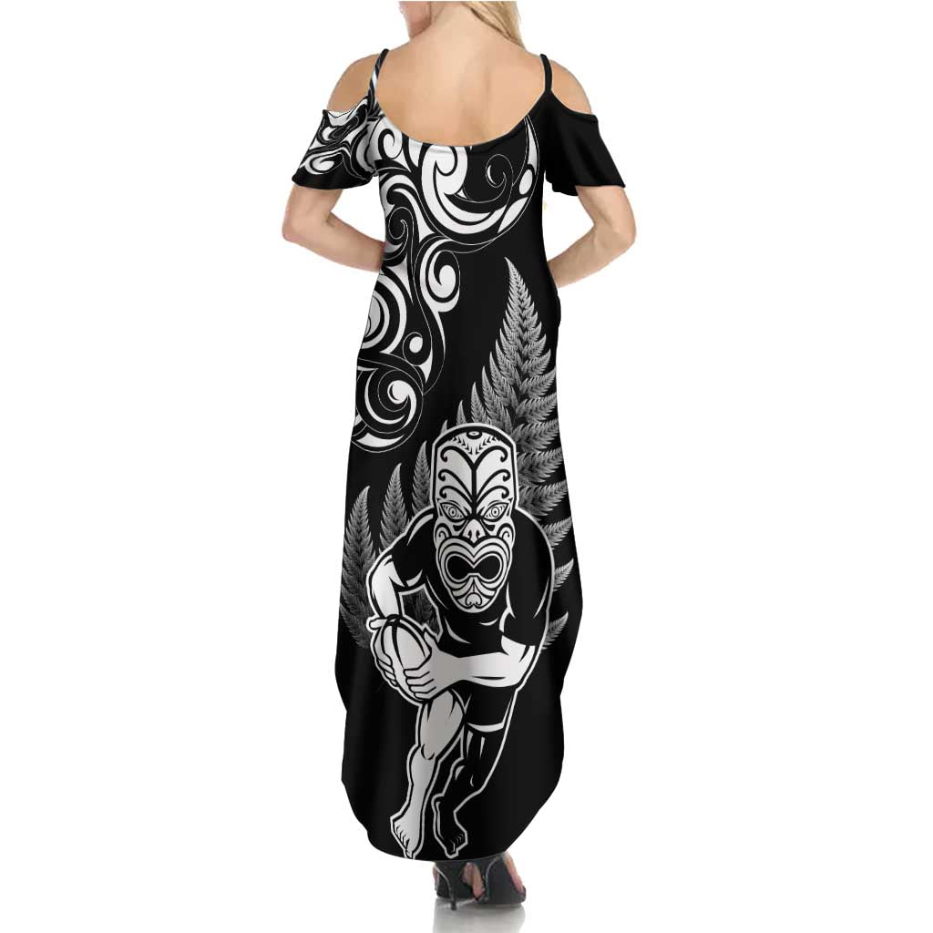 New Zealand Maori Warrior Rugby Family Matching Summer Maxi Dress and Hawaiian Shirt Silver Fern LT03 - Polynesian Pride