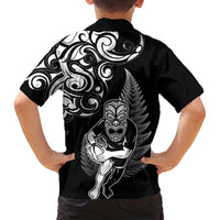 New Zealand Maori Warrior Rugby Family Matching Tank Maxi Dress and Hawaiian Shirt Silver Fern LT03 - Polynesian Pride