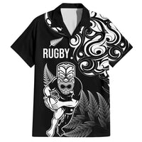 New Zealand Maori Warrior Rugby Family Matching Tank Maxi Dress and Hawaiian Shirt Silver Fern LT03 Dad's Shirt - Short Sleeve Black - Polynesian Pride