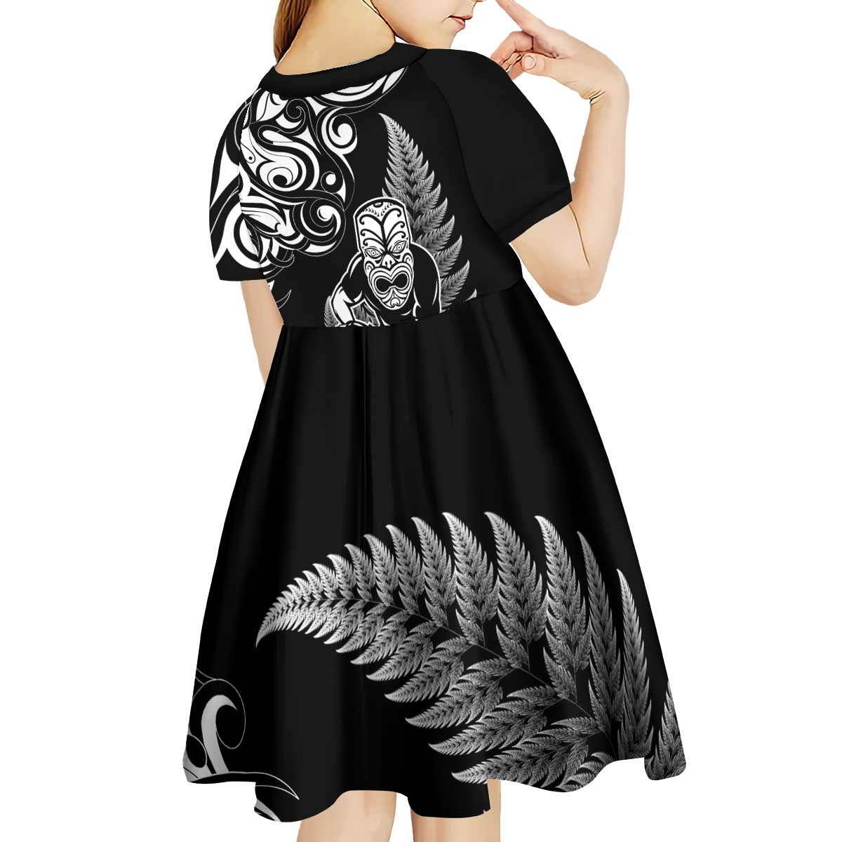 New Zealand Maori Warrior Rugby Kid Short Sleeve Dress Silver Fern