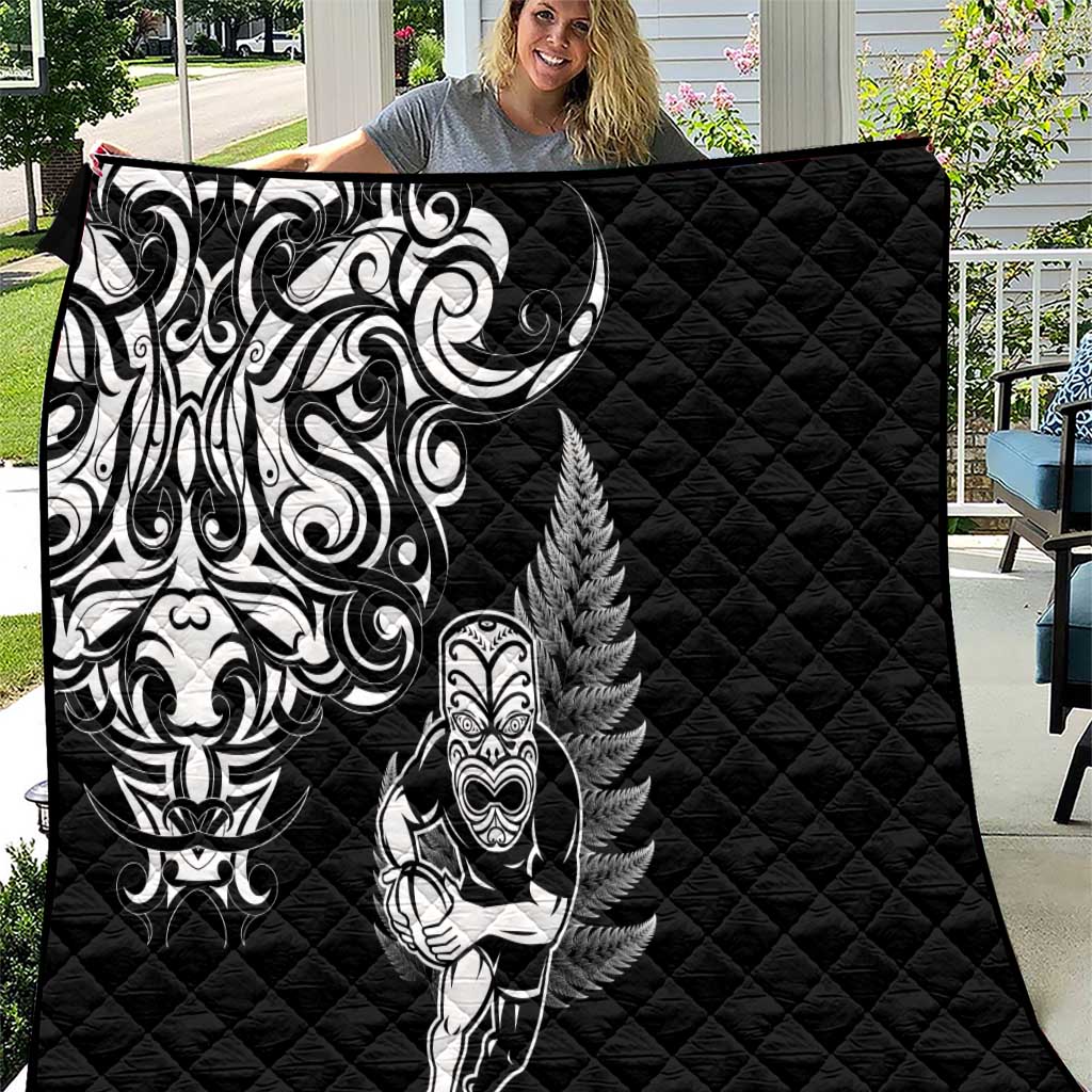 New Zealand Maori Warrior Rugby Quilt Silver Fern LT03 Black - Polynesian Pride
