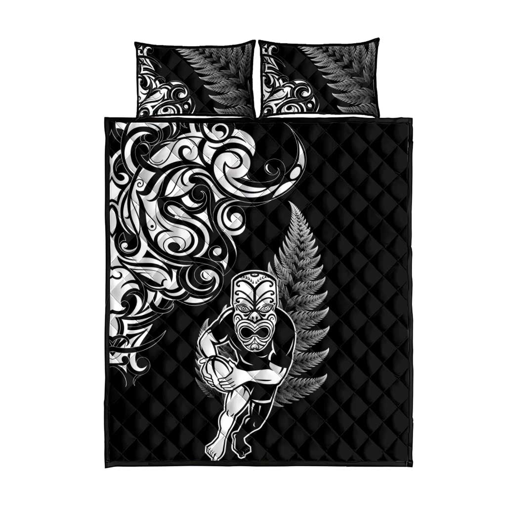 New Zealand Maori Warrior Rugby Quilt Bed Set Silver Fern