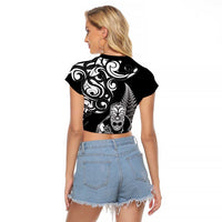 New Zealand Maori Warrior Rugby Raglan Cropped T Shirt Silver Fern
