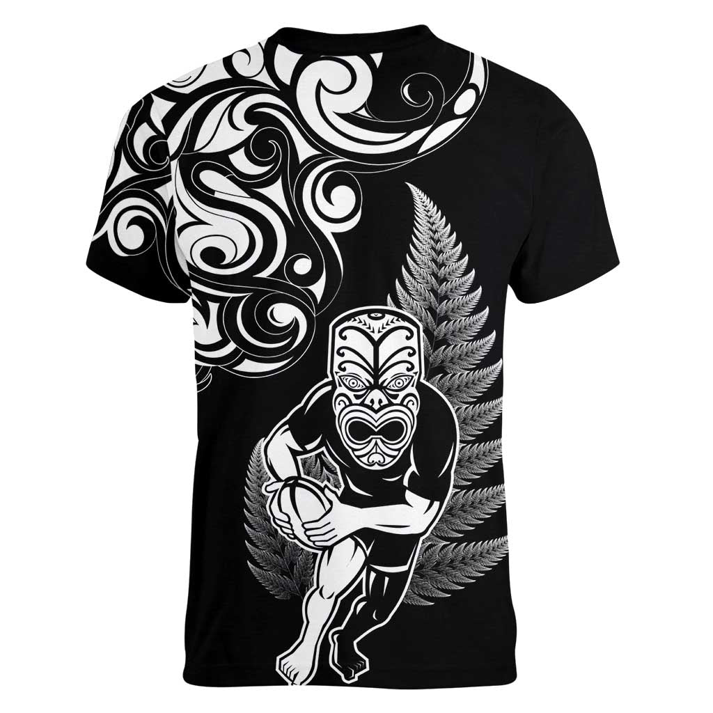 New Zealand Maori Warrior Rugby Women V-Neck T-Shirt Silver Fern LT03 - Polynesian Pride