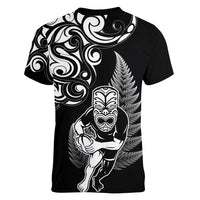 New Zealand Maori Warrior Rugby Women V-Neck T-Shirt Silver Fern LT03 - Polynesian Pride