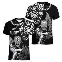 New Zealand Maori Warrior Rugby Women V-Neck T-Shirt Silver Fern LT03 - Polynesian Pride