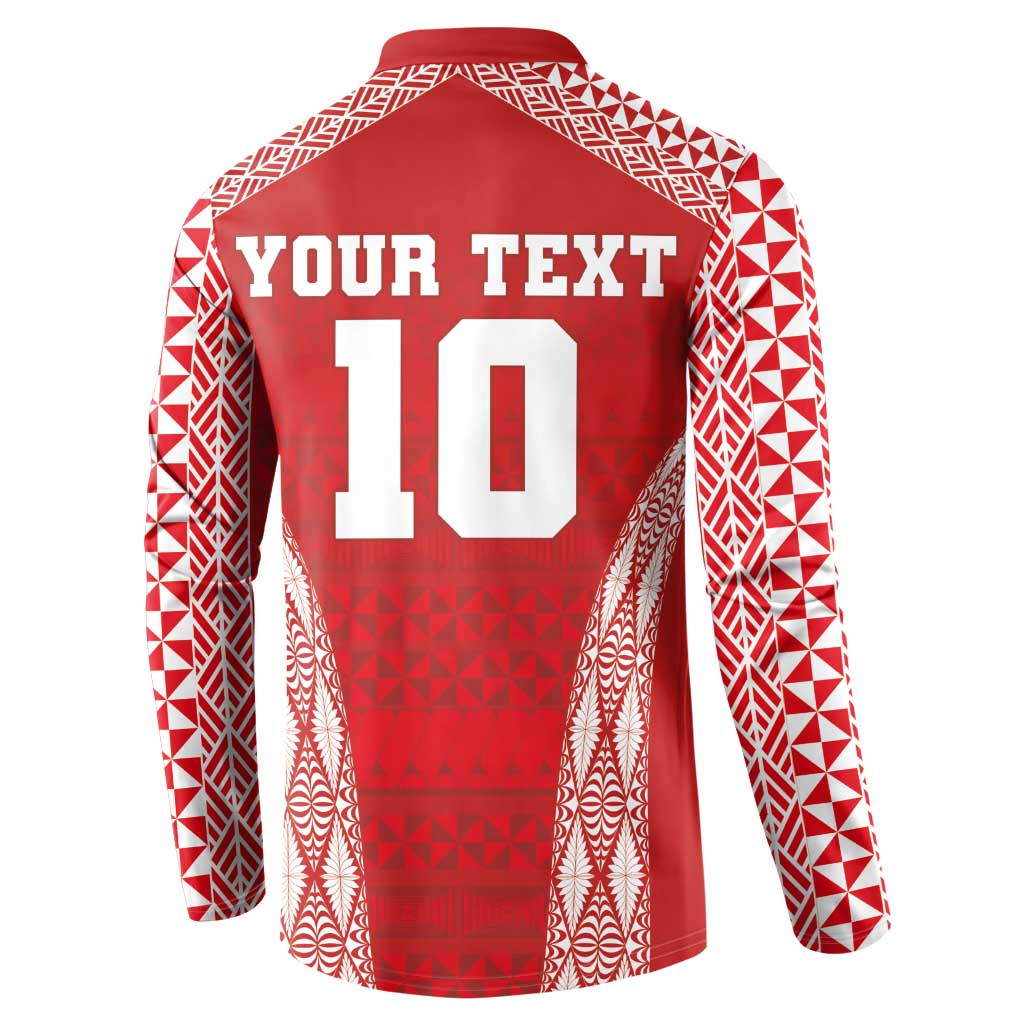 Custom Tonga Pacific Rugby 2024 Button Sweatshirt Ngatu Tribal Pattern