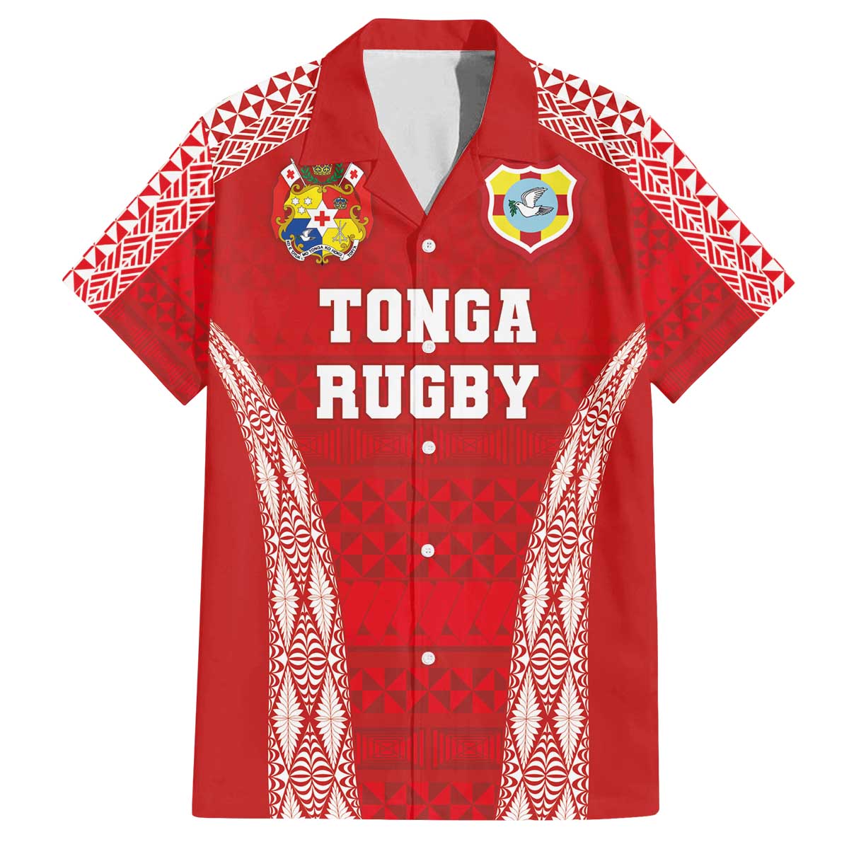 Custom Tonga Pacific Rugby 2024 Family Matching Off The Shoulder Long Sleeve Dress and Hawaiian Shirt Ngatu Tribal Pattern
