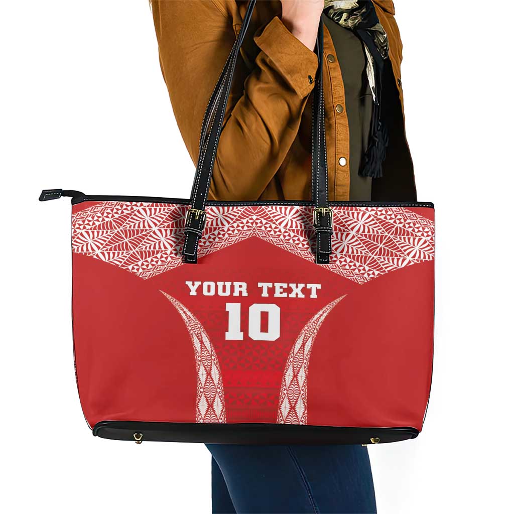Custom Tonga Pacific Rugby 2024 Leather Tote Bag Ngatu Tribal Pattern