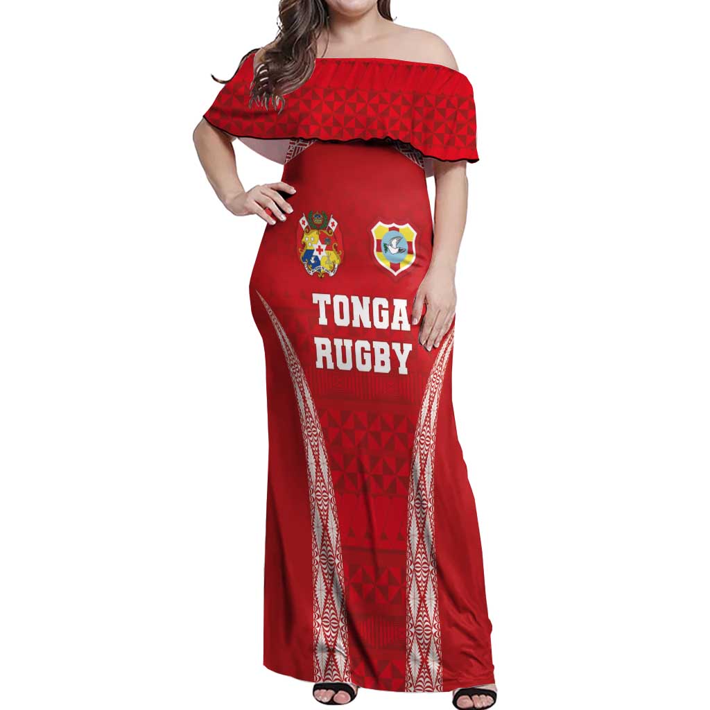 Custom Tonga Pacific Rugby 2024 Off Shoulder Maxi Dress Ngatu Tribal Pattern