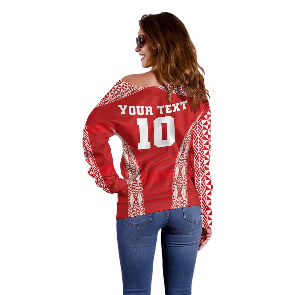Custom Tonga Pacific Rugby 2024 Off Shoulder Sweater Ngatu Tribal Pattern