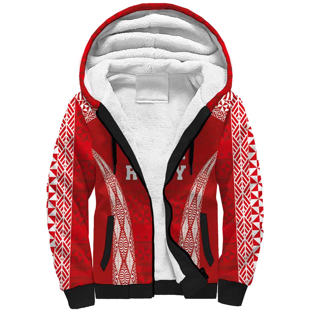 Custom Tonga Pacific Rugby 2024 Sherpa Hoodie Ngatu Tribal Pattern LT03 Unisex Red - Polynesian Pride