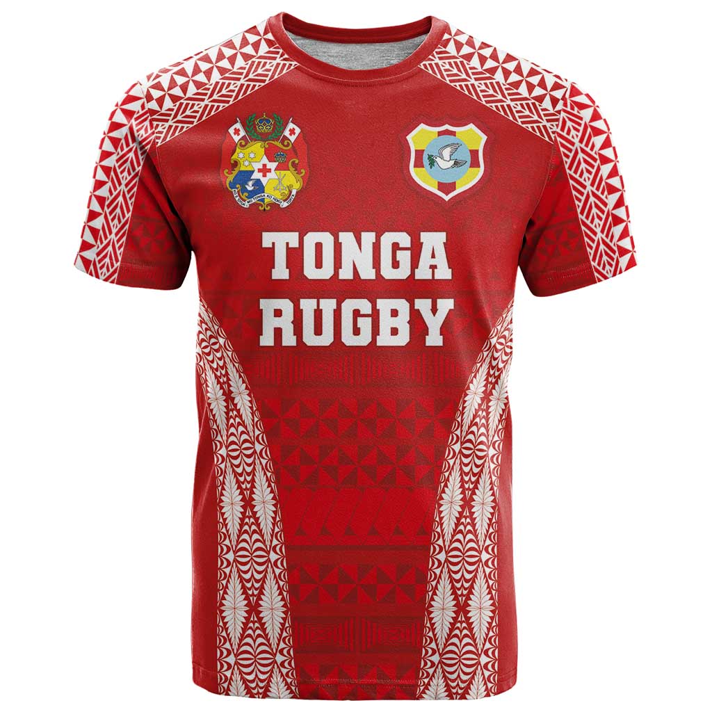 Custom Tonga Pacific Rugby 2024 T Shirt Ngatu Tribal Pattern LT03 Red - Polynesian Pride