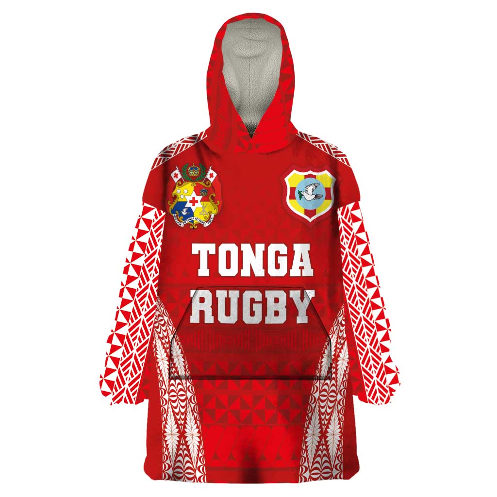 Custom Tonga Pacific Rugby 2024 Wearable Blanket Hoodie Ngatu Tribal Pattern LT03 One Size Red - Polynesian Pride