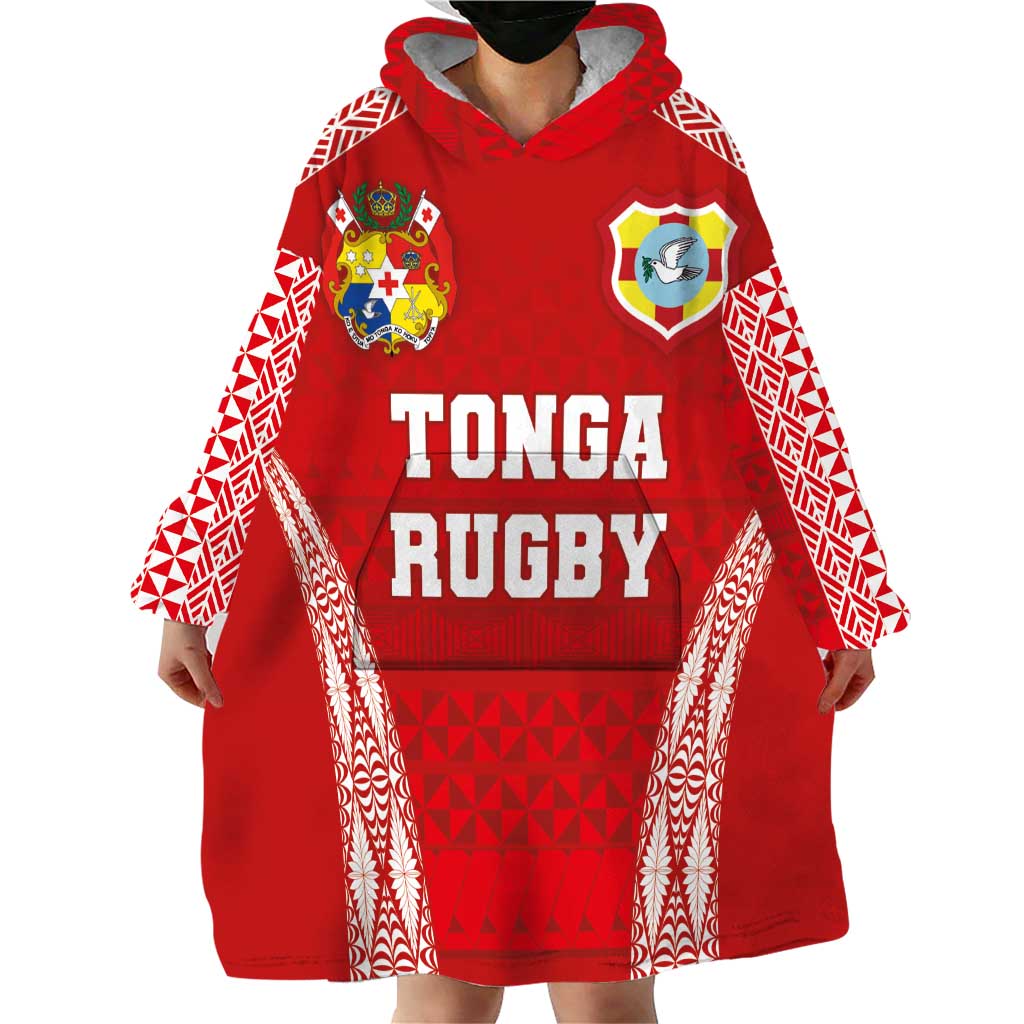 Custom Tonga Pacific Rugby 2024 Wearable Blanket Hoodie Ngatu Tribal Pattern LT03 - Polynesian Pride