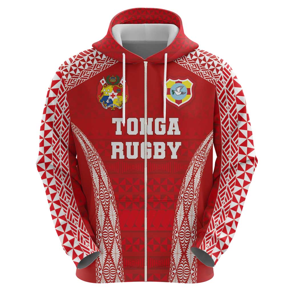 Custom Tonga Pacific Rugby 2024 Zip Hoodie Ngatu Tribal Pattern LT03 - Polynesian Pride