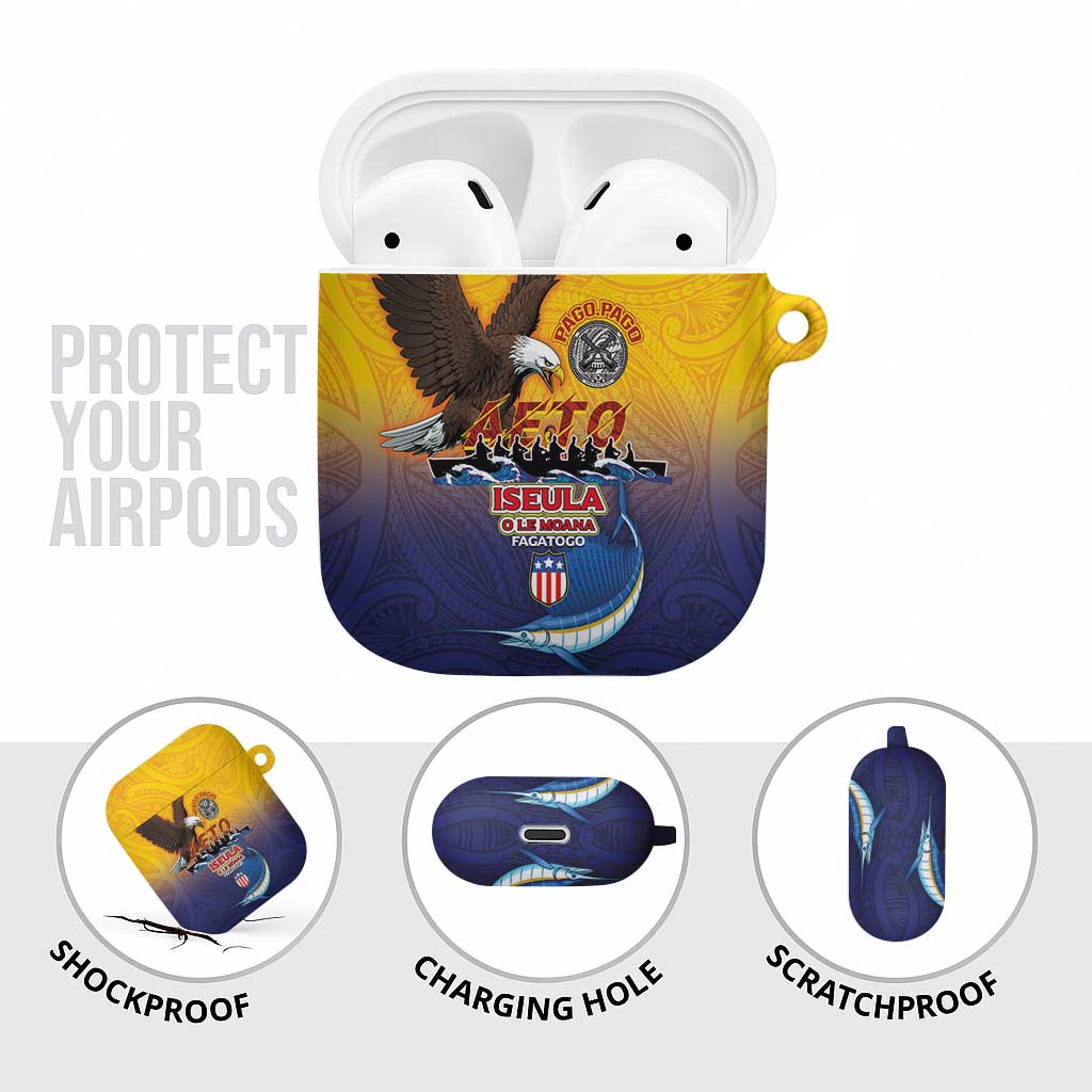American Samoa Fautasi AirPods Case Bald Eage and Sailfish with Kakau Motifs - Polynesian Pride