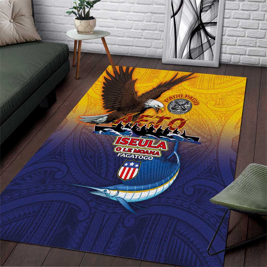 American Samoa Fautasi Area Rug Bald Eage and Sailfish with Kakau Motifs - Polynesian Pride