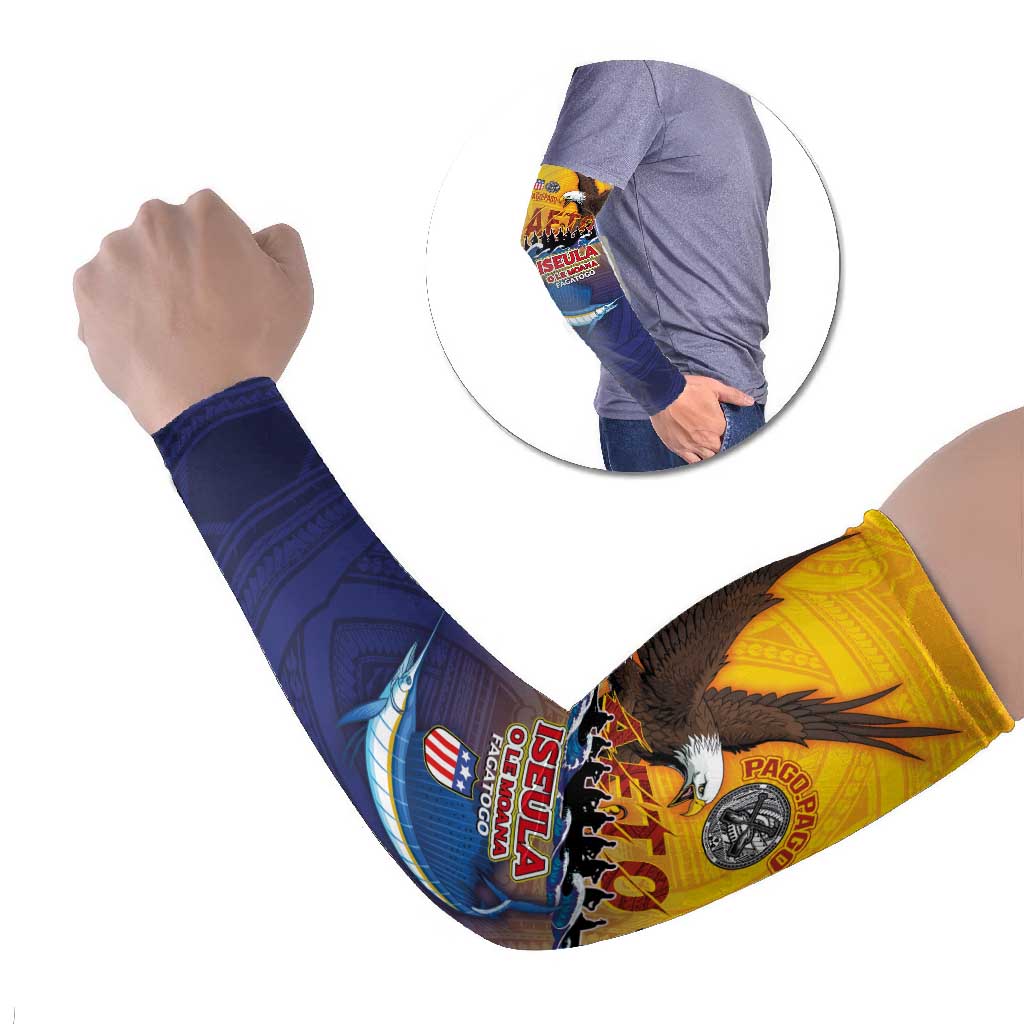 American Samoa Fautasi Arm Sleeves Bald Eage and Sailfish with Kakau Motifs LT03 Set of 2 Yellow - Polynesian Pride