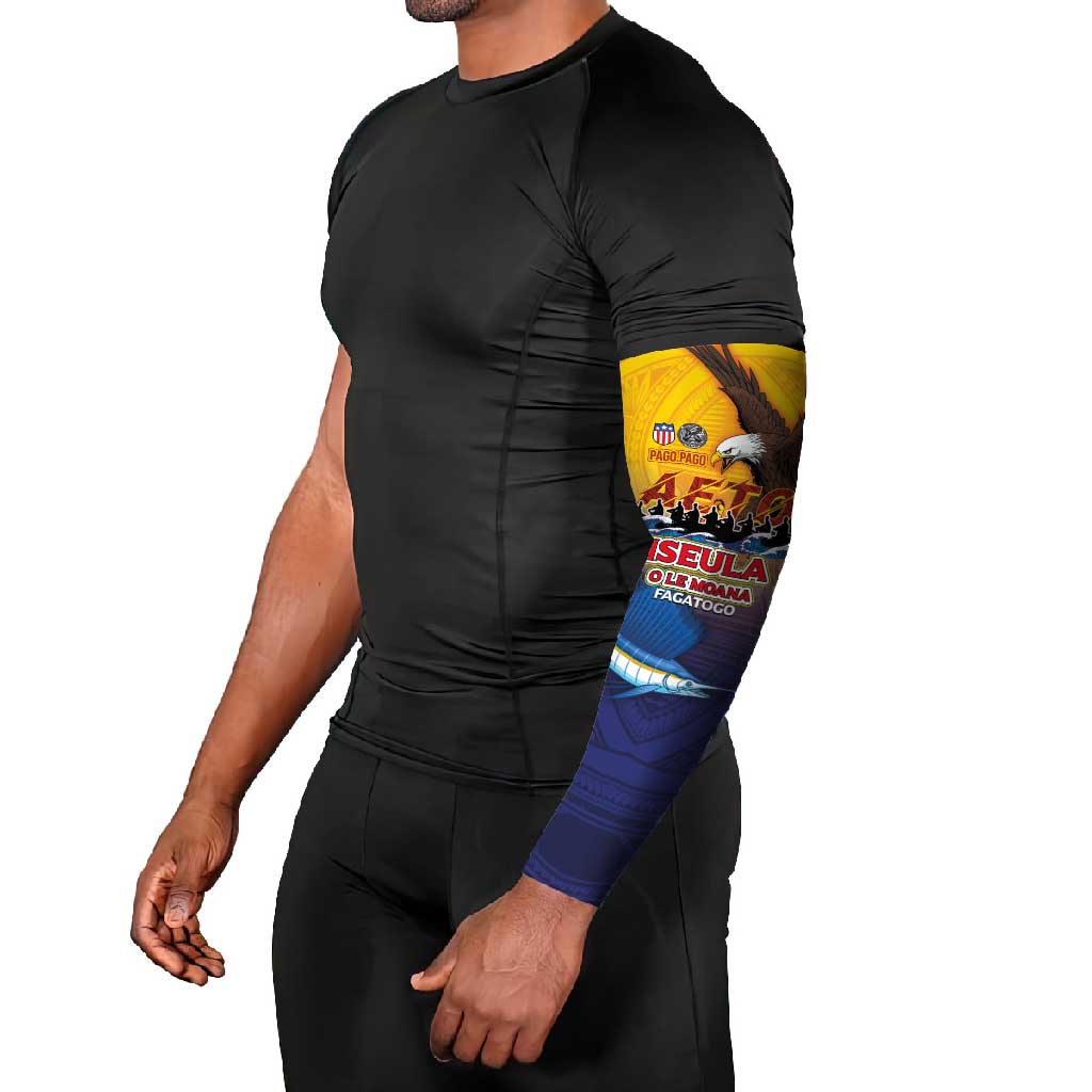 American Samoa Fautasi Arm Sleeves Bald Eage and Sailfish with Kakau Motifs LT03 - Polynesian Pride