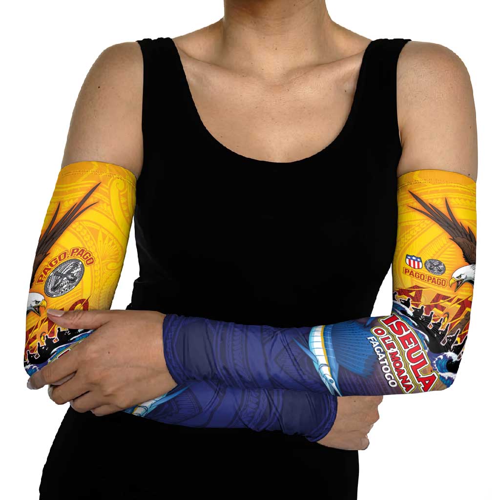 American Samoa Fautasi Arm Sleeves Bald Eage and Sailfish with Kakau Motifs LT03 - Polynesian Pride