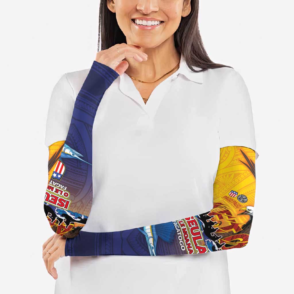 American Samoa Fautasi Arm Sleeves Bald Eage and Sailfish with Kakau Motifs LT03 - Polynesian Pride