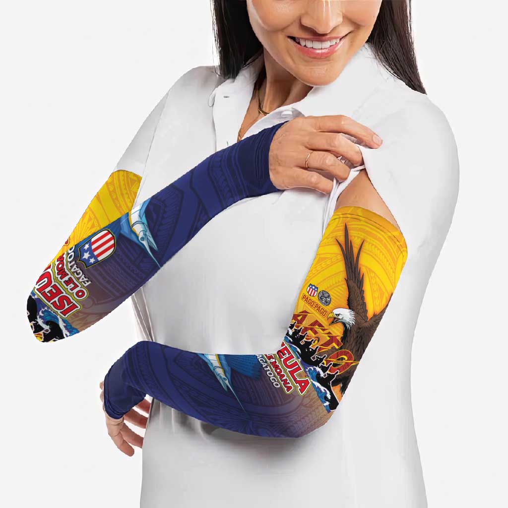 American Samoa Fautasi Arm Sleeves Bald Eage and Sailfish with Kakau Motifs LT03 - Polynesian Pride