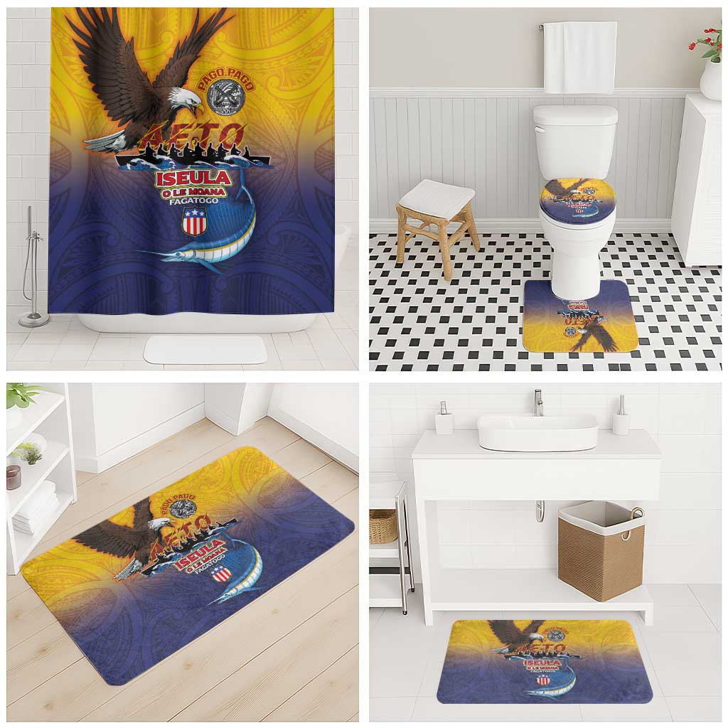 American Samoa Fautasi Bathroom Set Bald Eage and Sailfish with Kakau Motifs - Polynesian Pride