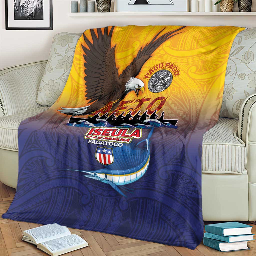 American Samoa Fautasi Blanket Bald Eage and Sailfish with Kakau Motifs - Polynesian Pride