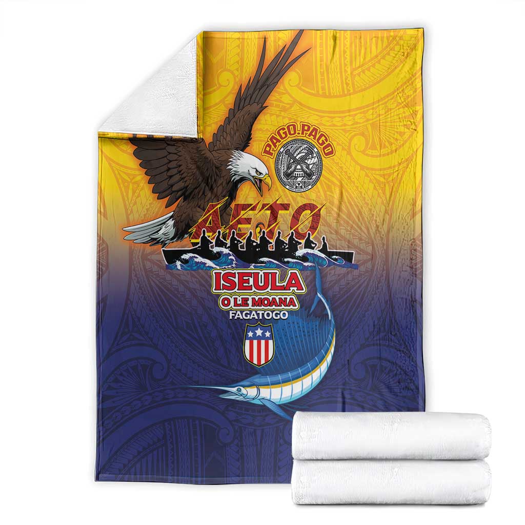 American Samoa Fautasi Blanket Bald Eage and Sailfish with Kakau Motifs - Polynesian Pride