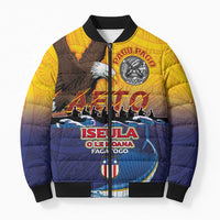 American Samoa Fautasi Bomber Puffer Jacket Bald Eage and Sailfish with Kakau Motifs LT03 Unisex Yellow - Polynesian Pride