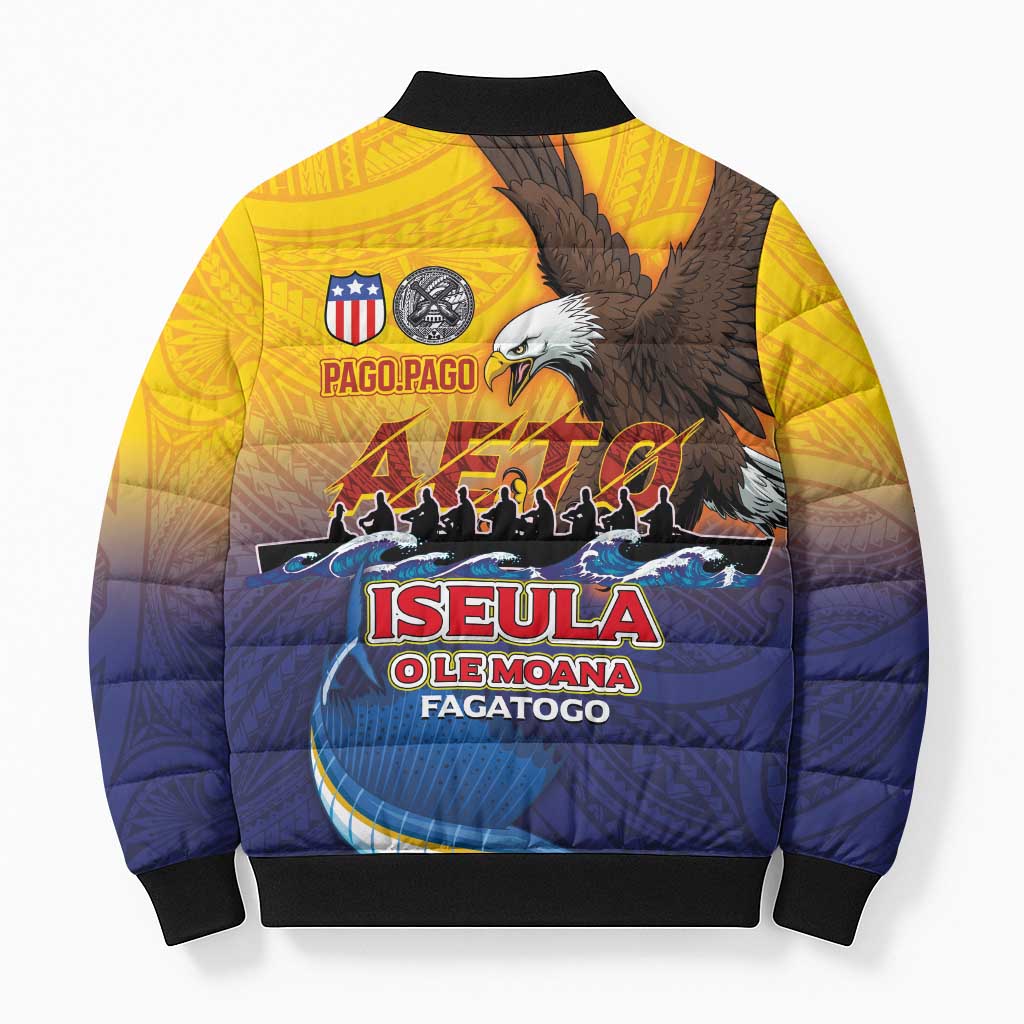 American Samoa Fautasi Bomber Puffer Jacket Bald Eage and Sailfish with Kakau Motifs LT03 - Polynesian Pride