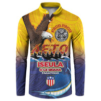 American Samoa Fautasi Button Sweatshirt Bald Eage and Sailfish with Kakau Motifs - Polynesian Pride