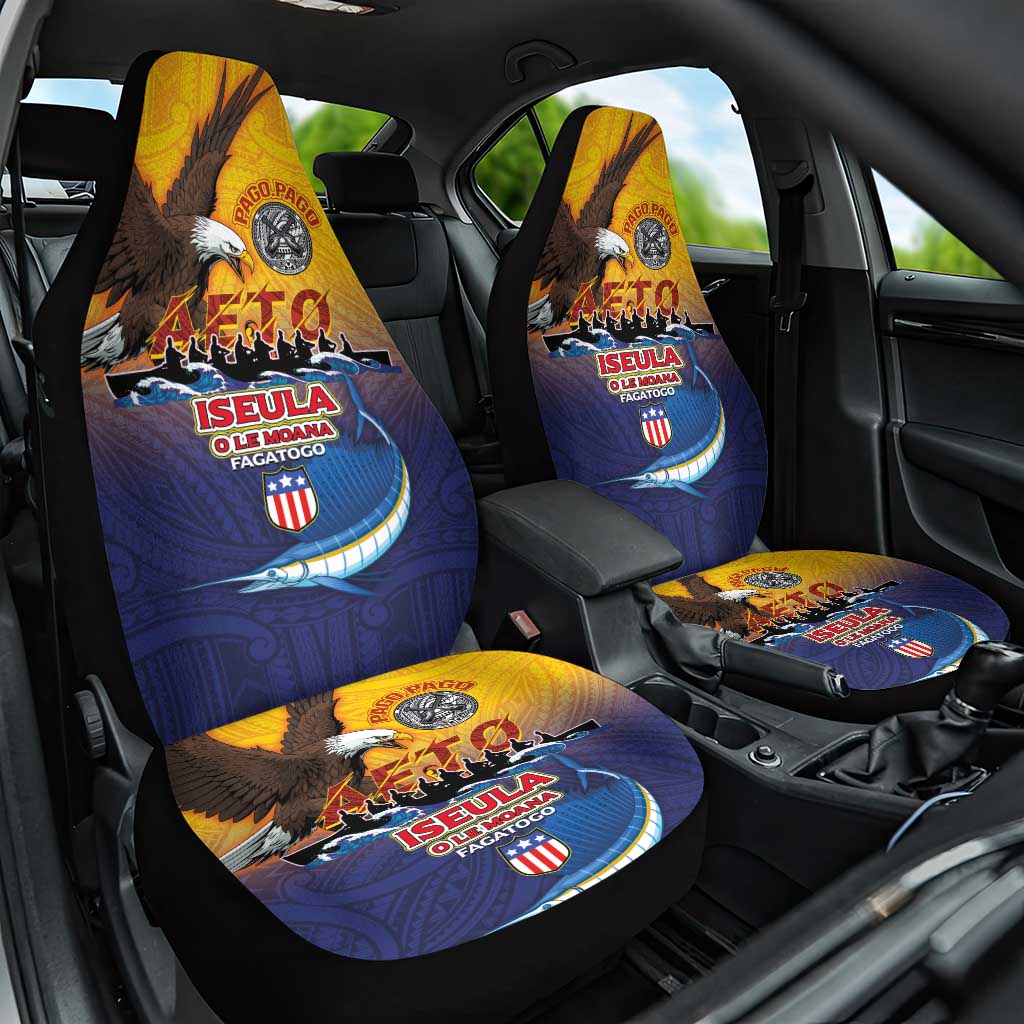 American Samoa Fautasi Car Seat Cover Bald Eage and Sailfish with Kakau Motifs - Polynesian Pride