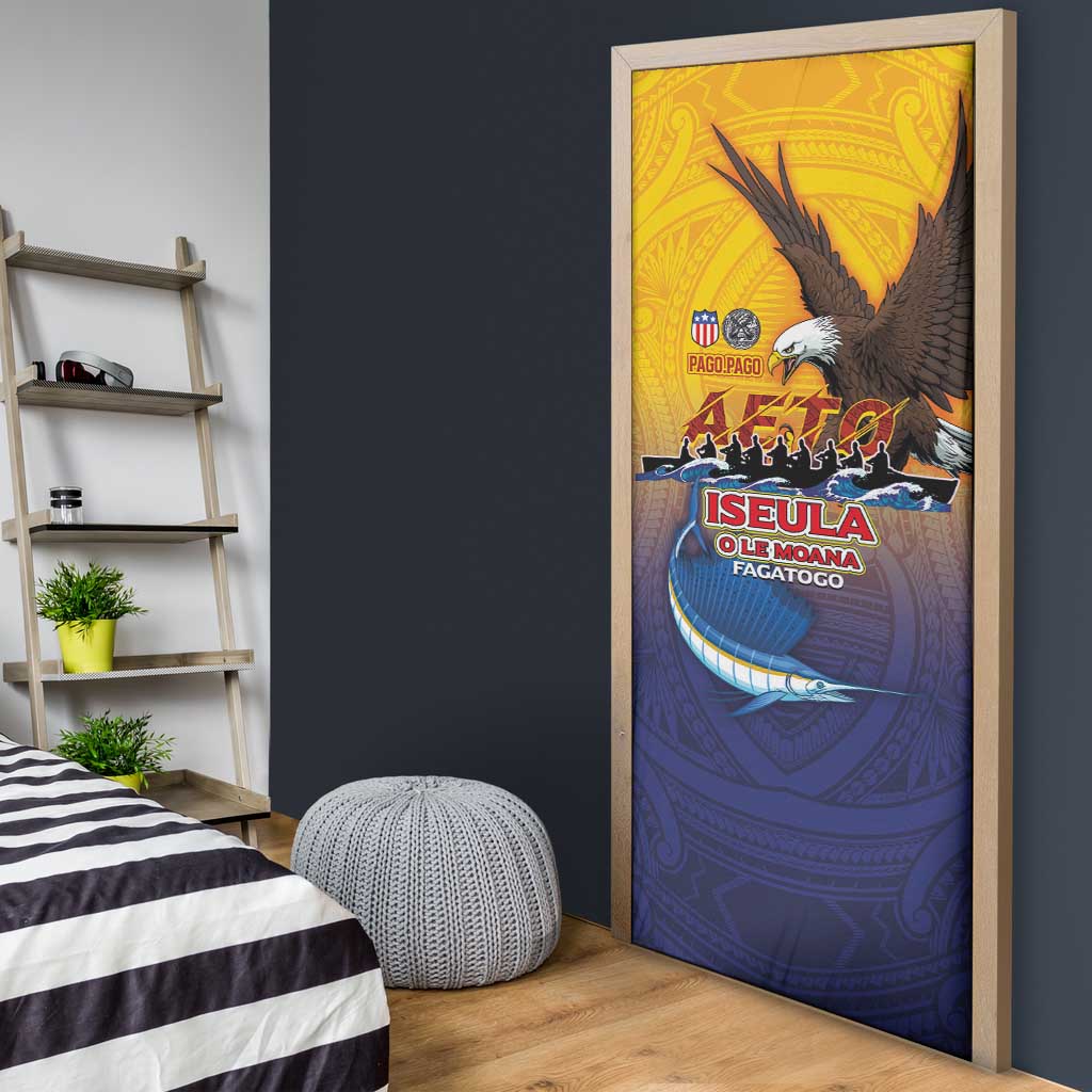 American Samoa Fautasi Door Cover Bald Eage and Sailfish with Kakau Motifs - Polynesian Pride