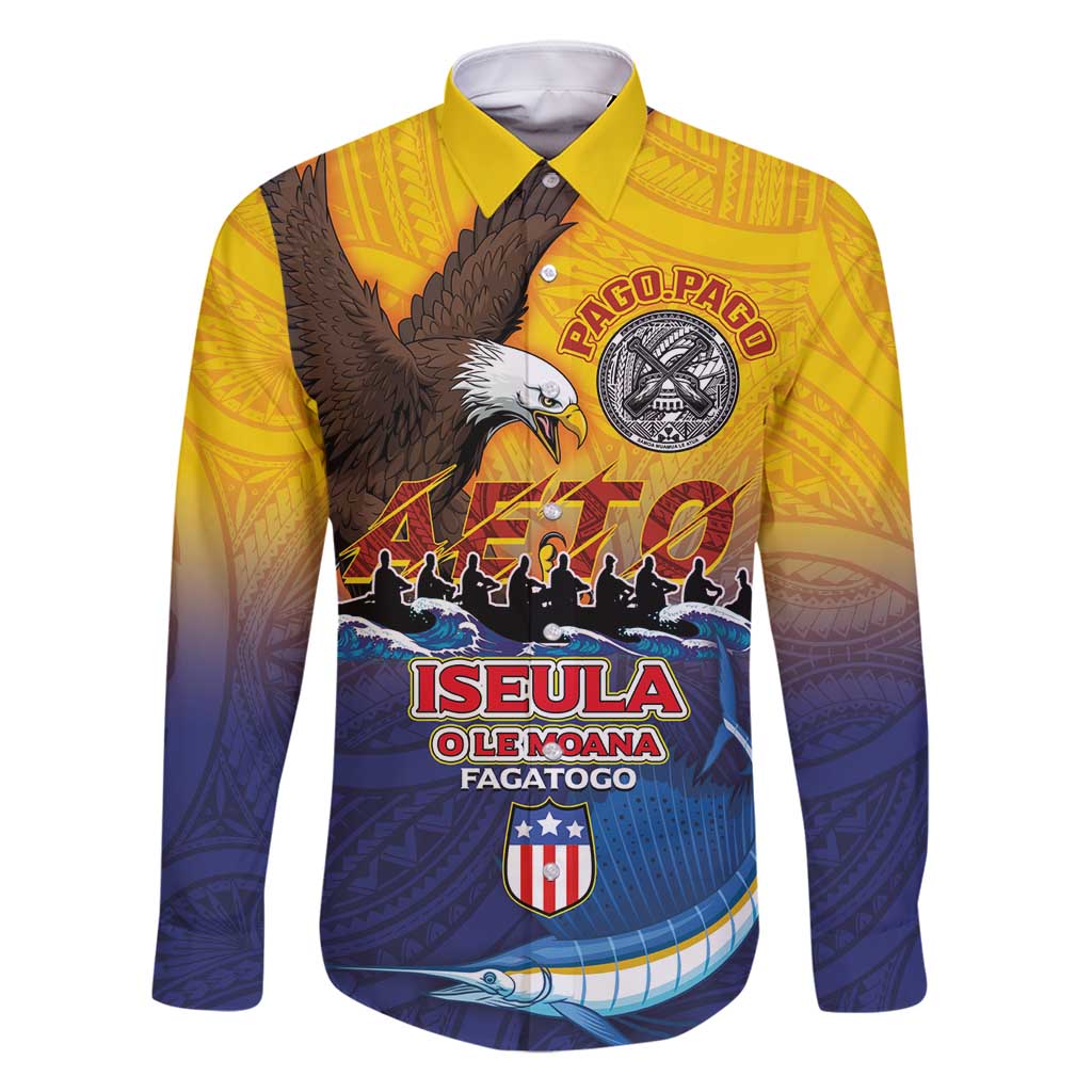 American Samoa Fautasi Family Matching Mermaid Dress and Hawaiian Shirt Bald Eage and Sailfish with Kakau Motifs - Polynesian Pride